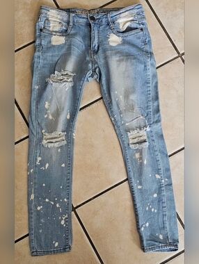EUC Machine Nouvelle Mode Distressed Bleach Wash Jeans Y2K Grunge Denim Size 7